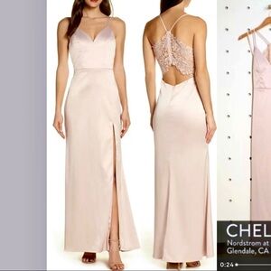 NWT WINDSOR Lace Back Stretch Satin Evening Dress
